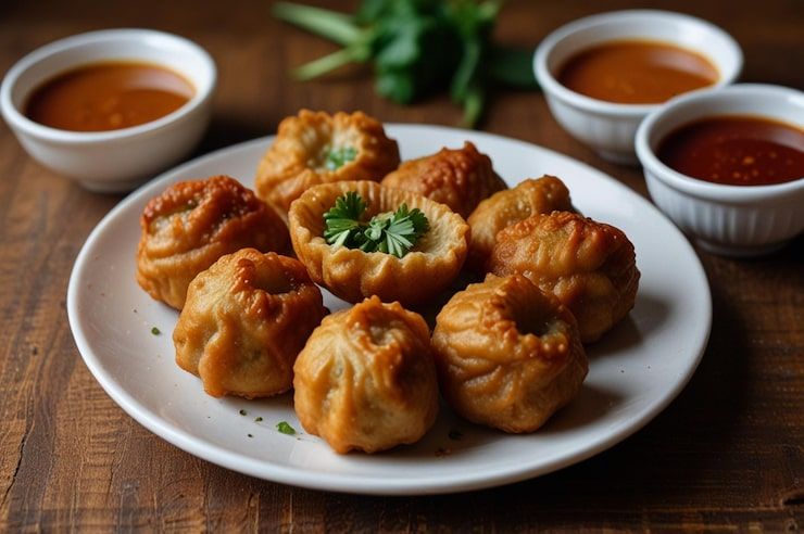 Fried Veg. Momos available at Aaron Spectra through DeskDrop