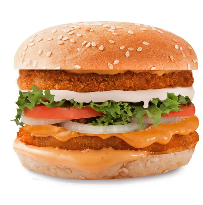 Double Tikki Affair Burger available at Demo through DeskDrop