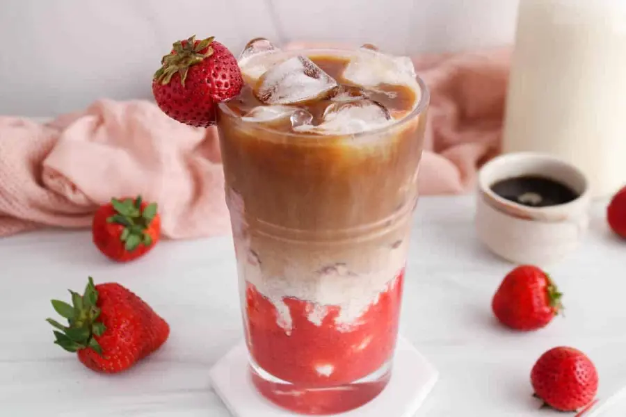 Strawberry Cold Coffee available at Novem Square through DeskDrop